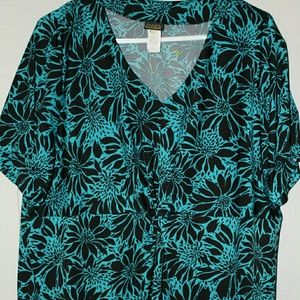 Womens Blouse 2X Blue and Teal